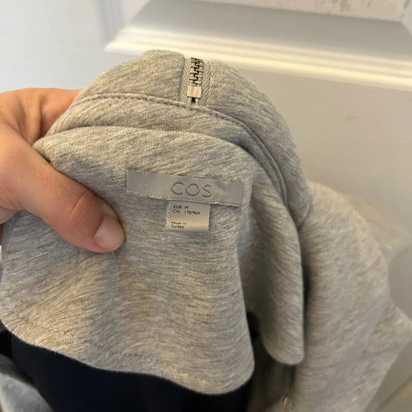 COS Heather Gray Scuba Jacket Cape Detachable Hood - Picture 4 of 5